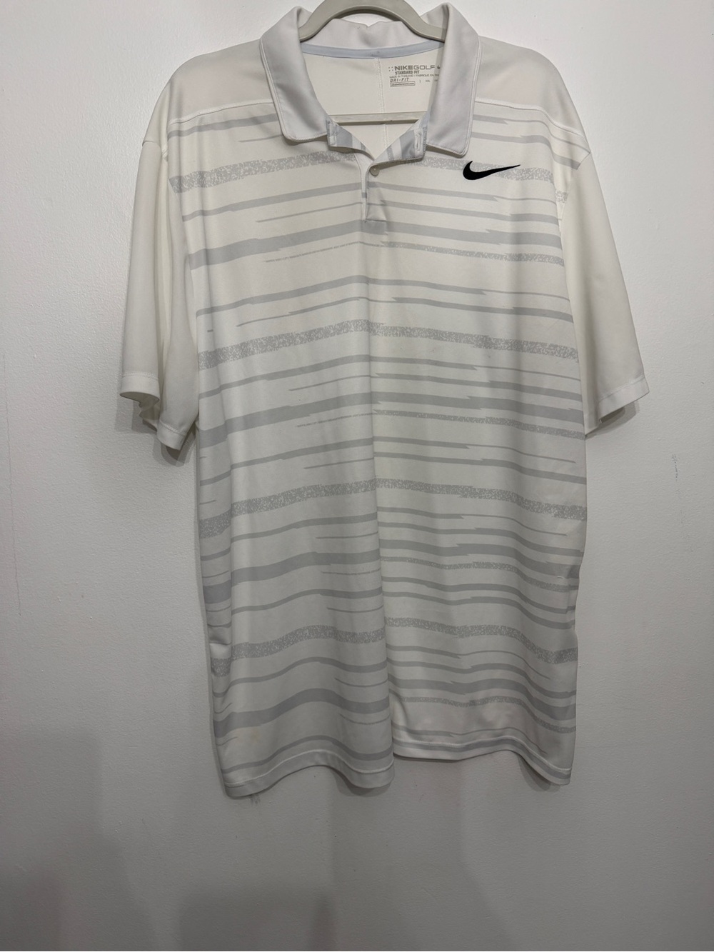 Nike White Polo with Light Gray Stripe Pattern